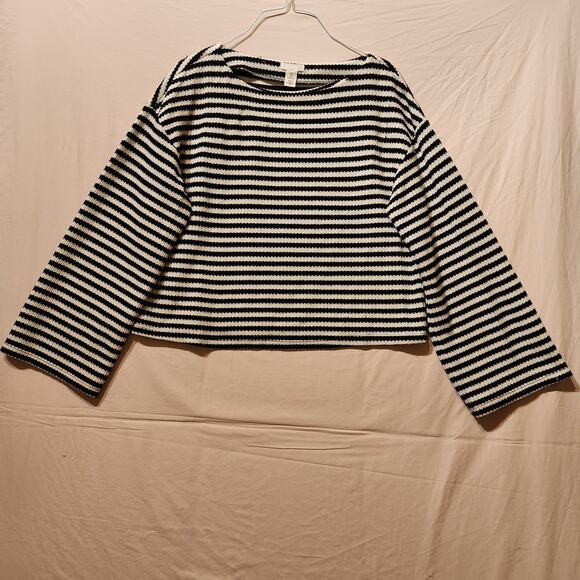 H&M Women's Sz L 'Boxy' Stripes Oversized Textured Top Lightweight Sweater - Picture 1 of 9